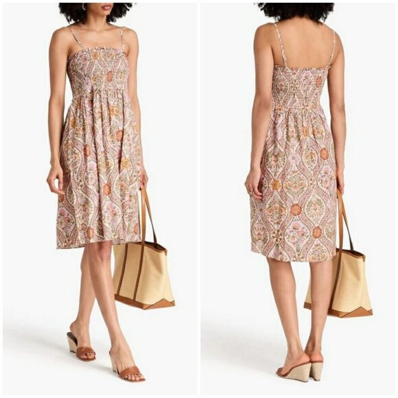 💕DEREK LAM 10 CROSBY Madani Linen Blend Smocked Skirt Light Khaki Floral 12 NWT - Picture 8 of 16